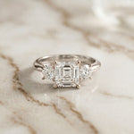 3.40CTW Asscher Valoria Lab Grown Diamond Three Stone Ring