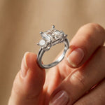 3.40CTW Asscher Valoria Lab Grown Diamond Three Stone Ring