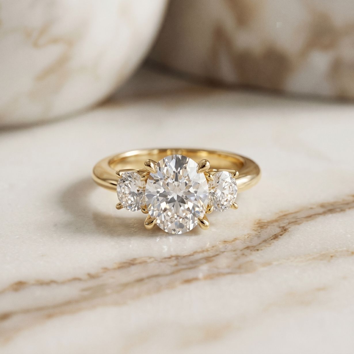 Aveline Lab Grown Diamond Three Stone Ring 3.40CTW Oval Cut