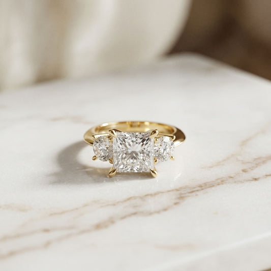 3.40CTW Princess Cut Asteria Lab Grown Diamond Three Stone Ring For Her