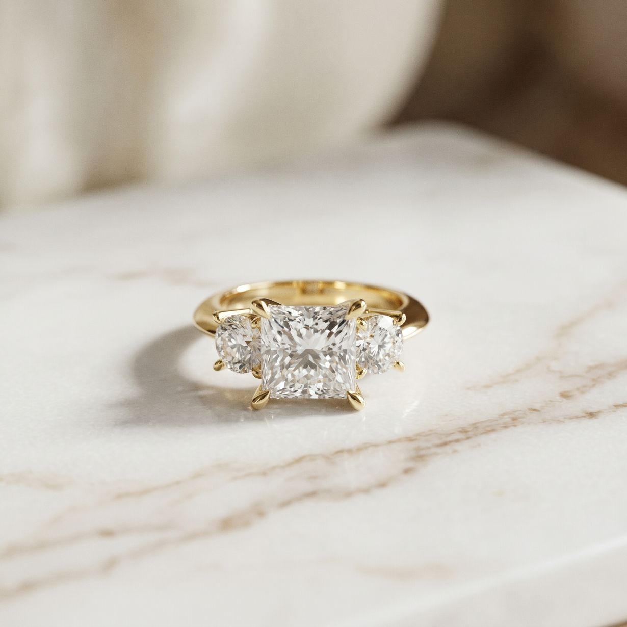 3.40CTW Princess Cut Asteria Lab Grown Diamond Three Stone Ring For Her