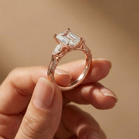 2.50CTW Emerald Cut Solenne Lab Grown Diamond Three Stone Ring For Her