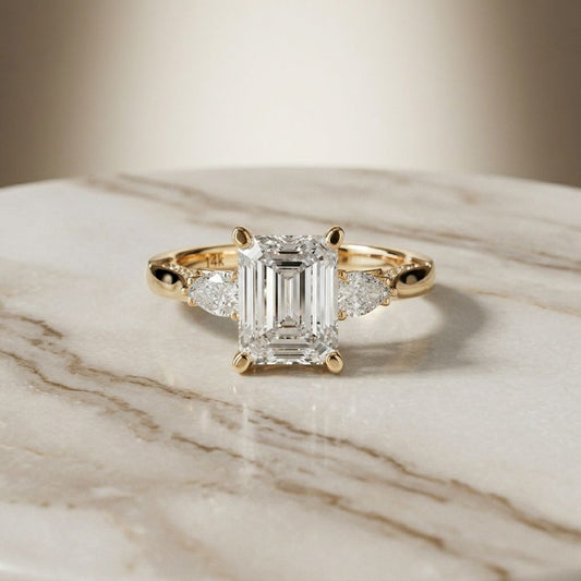 2.50CTW Emerald Cut Solenne Lab Grown Diamond Three Stone Ring For Her