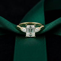 2.50CTW Emerald Cut Solenne Lab Grown Diamond Three Stone Ring For Her