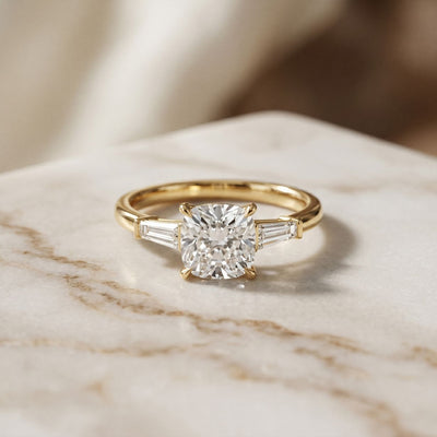 1.90CTW Cushion Solstice Lab Grown Diamond Three Stone Ring
