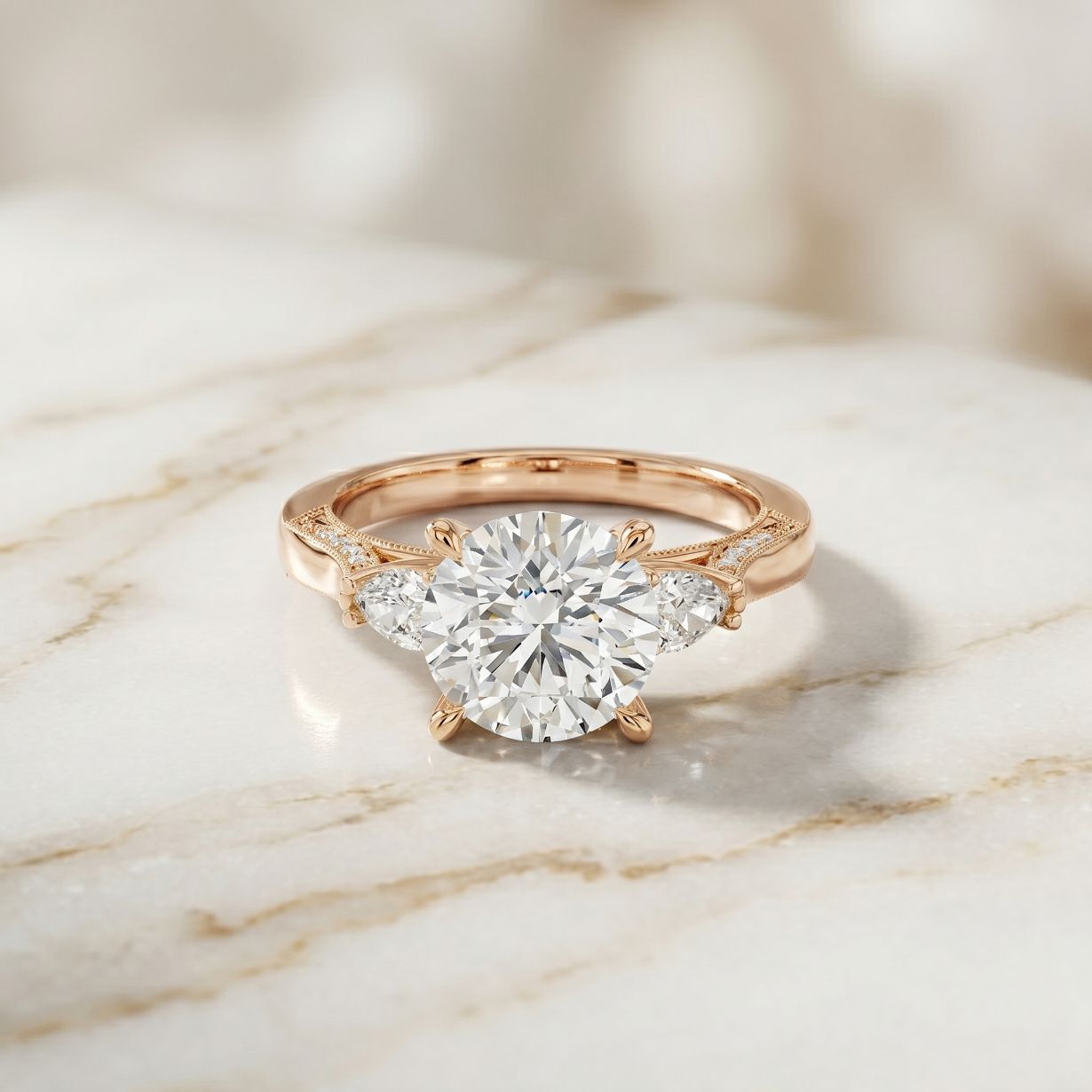 2.40CTW Round Cut Vintage Cathedral Lab Grown Diamond Ring For Women Rose Gold