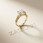 2.40CTW Round Cut Vintage Cathedral Lab Grown Diamond Ring For Women Gold
