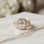3.55CTW Emerald Cut Art Deco Halo Lab Grown Diamond Engagement Ring For Women Rose Gold