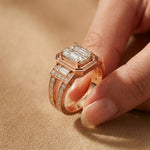 3.55CTW Emerald Cut Art Deco Halo Lab Grown Diamond Engagement Ring For Women Rose Gold