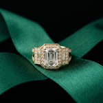 3.55CTW Emerald Cut Art Deco Halo Lab Grown Diamond Engagement Ring For Women Gold