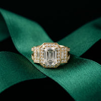 3.55CTW Emerald Cut Art Deco Halo Lab Grown Diamond Engagement Ring For Women Gold