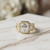 3.55CTW Emerald Cut Art Deco Halo Lab Grown Diamond Engagement Ring For Women Gold