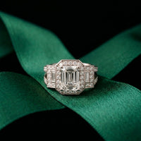 3.55CTW Emerald Cut Art Deco Halo Lab Grown Diamond Engagement Ring For Women White