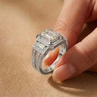 3.55CTW Emerald Cut Art Deco Halo Lab Grown Diamond Engagement Ring For Women White
