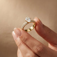 2 CTW Oval Cut Triple Pavé Lab Grown Diamond Engagement Ring For Women Gold