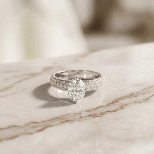 2 CTW Oval Cut Triple Pavé Lab Grown Diamond Engagement Ring For Women White