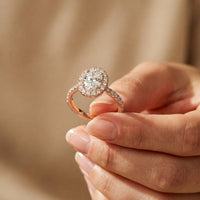 1.45CTW Oval Cut Classic Halo Lab Grown Diamond Engagement Ring For Women Rose Gold