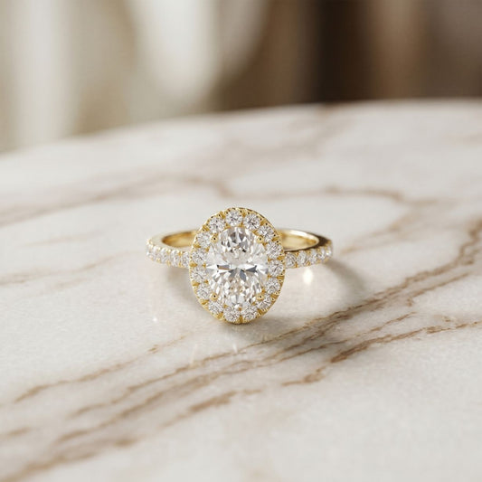1.45CTW Oval Cut Classic Halo Lab Grown Diamond Engagement Ring For Women Gold