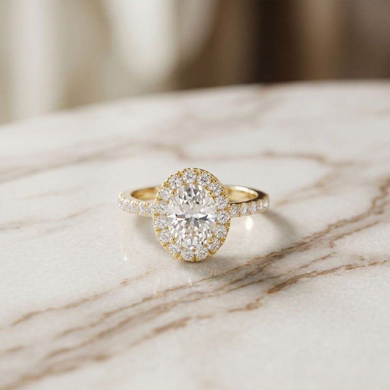 1.45CTW Oval Cut Classic Halo Lab Grown Diamond Engagement Ring For Women Gold