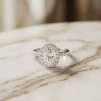 1.45CTW Oval Cut Classic Halo Lab Grown Diamond Engagement Ring For Women White