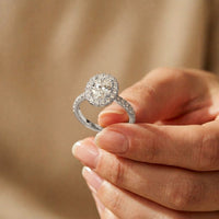 1.45CTW Oval Cut Classic Halo Lab Grown Diamond Engagement Ring For Women White