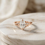 0.10CTW Oval Cut Chevron Solitaire Lab Grown Diamond  Ring For Women Rose Gold