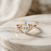 0.10CTW Oval Cut Chevron Solitaire Lab Grown Diamond  Ring For Women Rose Gold