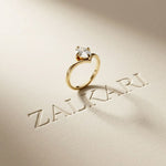0.10CTW Oval Cut Chevron Solitaire Lab Grown Diamond  Ring For Women Gold