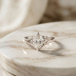 0.10CTW Oval Cut Chevron Solitaire Lab Grown Diamond  Ring For Women White