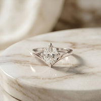 0.10CTW Oval Cut Chevron Solitaire Lab Grown Diamond  Ring For Women White