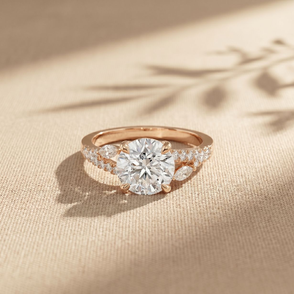 2.30CTW Round Cut Nature Inspired Lab Grown Diamond Engagement Ring For Women Rose Gold