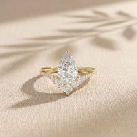 2.35CTW Pear Cut Floral Accent Lab Grown Diamond Engagement Ring For Women Gold