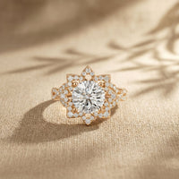1.80CTW Round Cut Ornate Star Halo Lab Grown Diamond Engagement Ring For Women Rose Gold