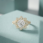 1.80CTW Round Cut Ornate Star Halo Lab Grown Diamond Engagement Ring For Women Gold