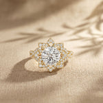 1.80CTW Round Cut Ornate Star Halo Lab Grown Diamond Engagement Ring For Women Gold