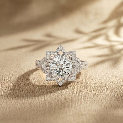 1.80CTW Round Cut Ornate Star Halo Lab Grown Diamond Engagement Ring For Women