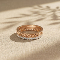 0.55CTW Round Cut Vintage Scroll Pavé Lab Grown Diamond Wedding Band For Women Rose Gold