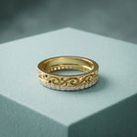 0.55CTW Round Cut Vintage Scroll Pavé Lab Grown Diamond Wedding Band For Women Gold