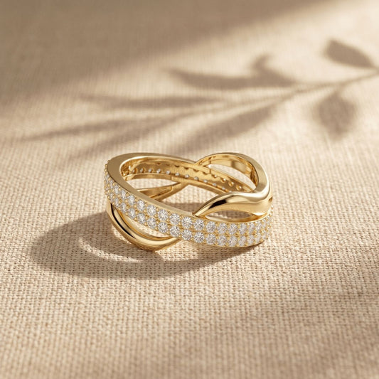 0.10CTW Round Cut Modern Twist Lab Grown Diamond Wedding Band For Women Gold