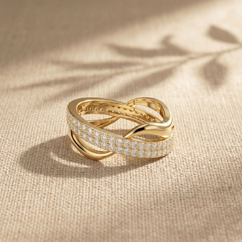 0.10CTW Round Cut Modern Twist Lab Grown Diamond Wedding Band For Women Gold