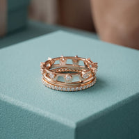 1CTW Round Cut Crown Stackable Diamond Wedding Band For Women Rose Gold