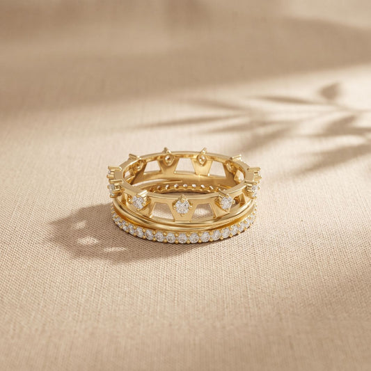 1CTW Round Cut Crown Stackable Diamond Wedding Band For Women Gold
