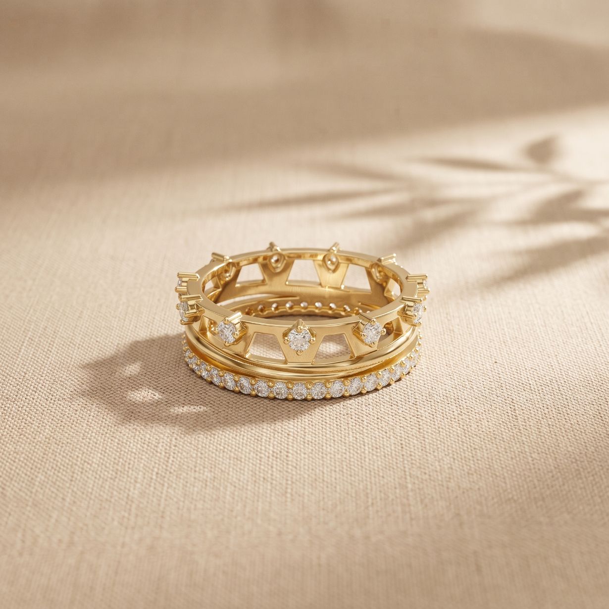 1CTW Round Cut Crown Stackable Diamond Wedding Band For Women Gold