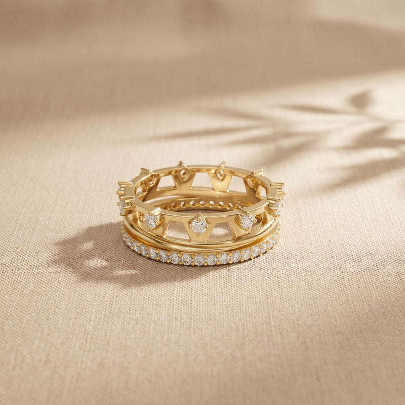 1CTW Round Cut Crown Stackable Diamond Wedding Band For Women Gold