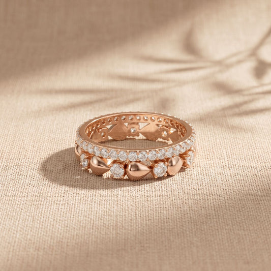 1.55CTW Round Cut Contemporary Layered Lab Grown Diamond Wedding Band For Women Rose Gold