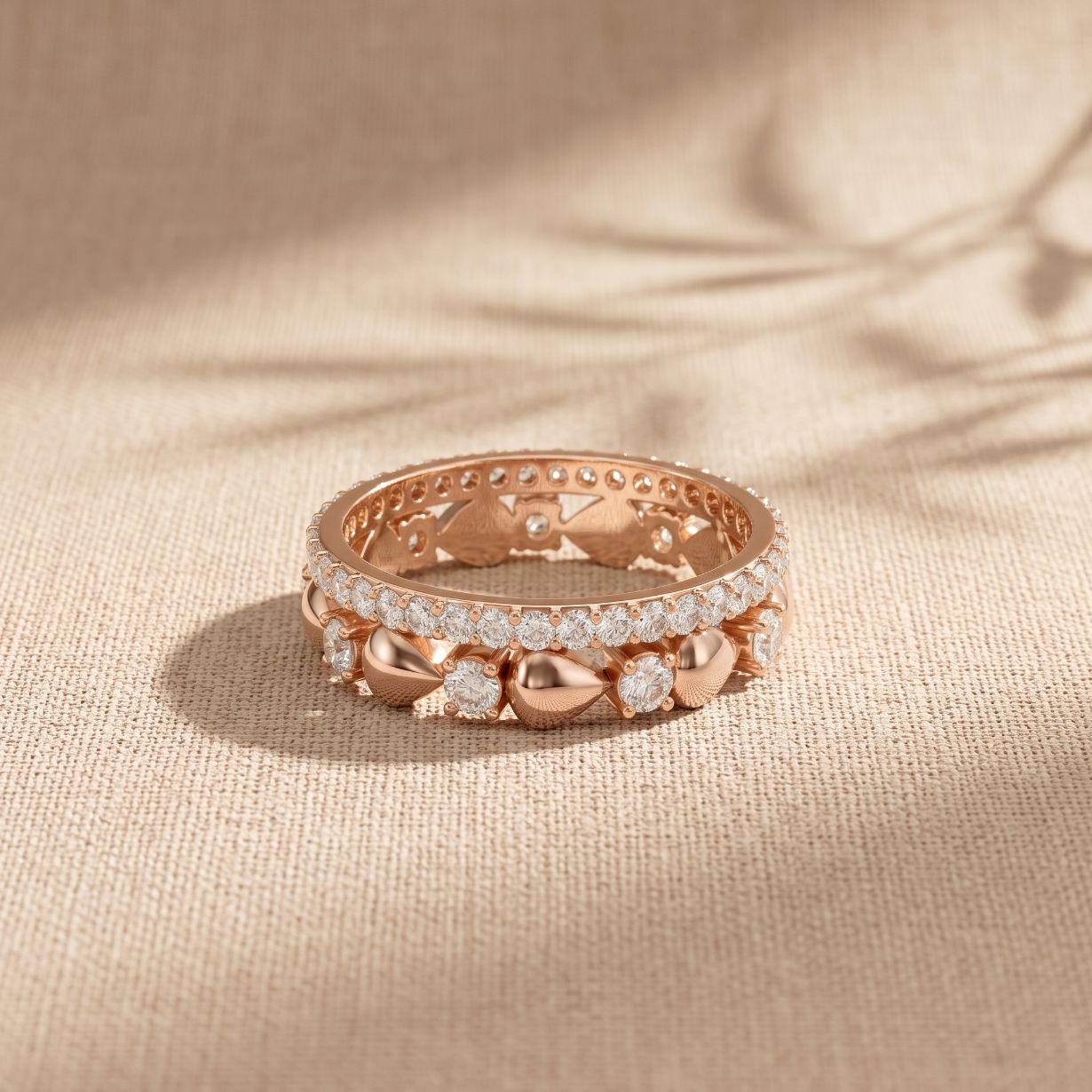 1.55CTW Round Cut Contemporary Layered Lab Grown Diamond Wedding Band For Women Rose Gold