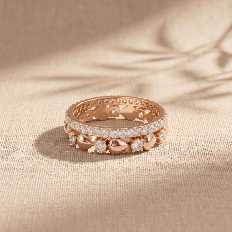 1.55CTW Round Cut Contemporary Layered Lab Grown Diamond Wedding Band For Women Rose Gold
