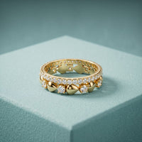 1.55CTW Round Cut Contemporary Layered Lab Grown Diamond Wedding Band For Women Gold