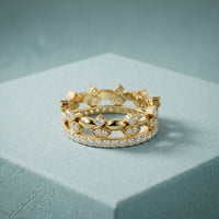 0.85CTW Round Cut Dual Layer Lab Grown Diamond Wedding Band For Women Gold
