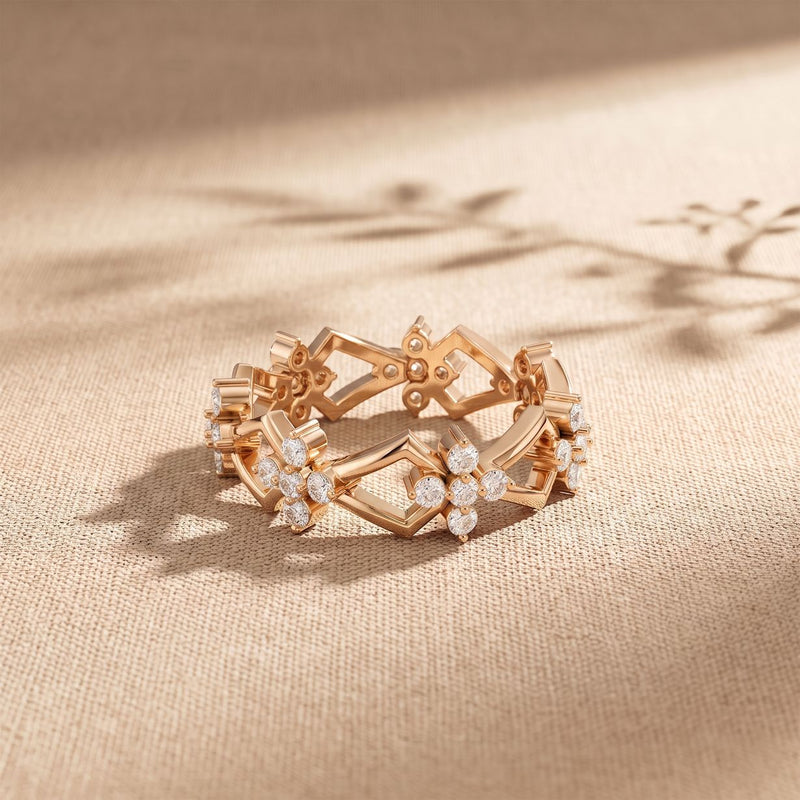 0.50CTW Round Cut Floral Geometric Lab Grown Diamond Wedding Band For Women Rose Gold